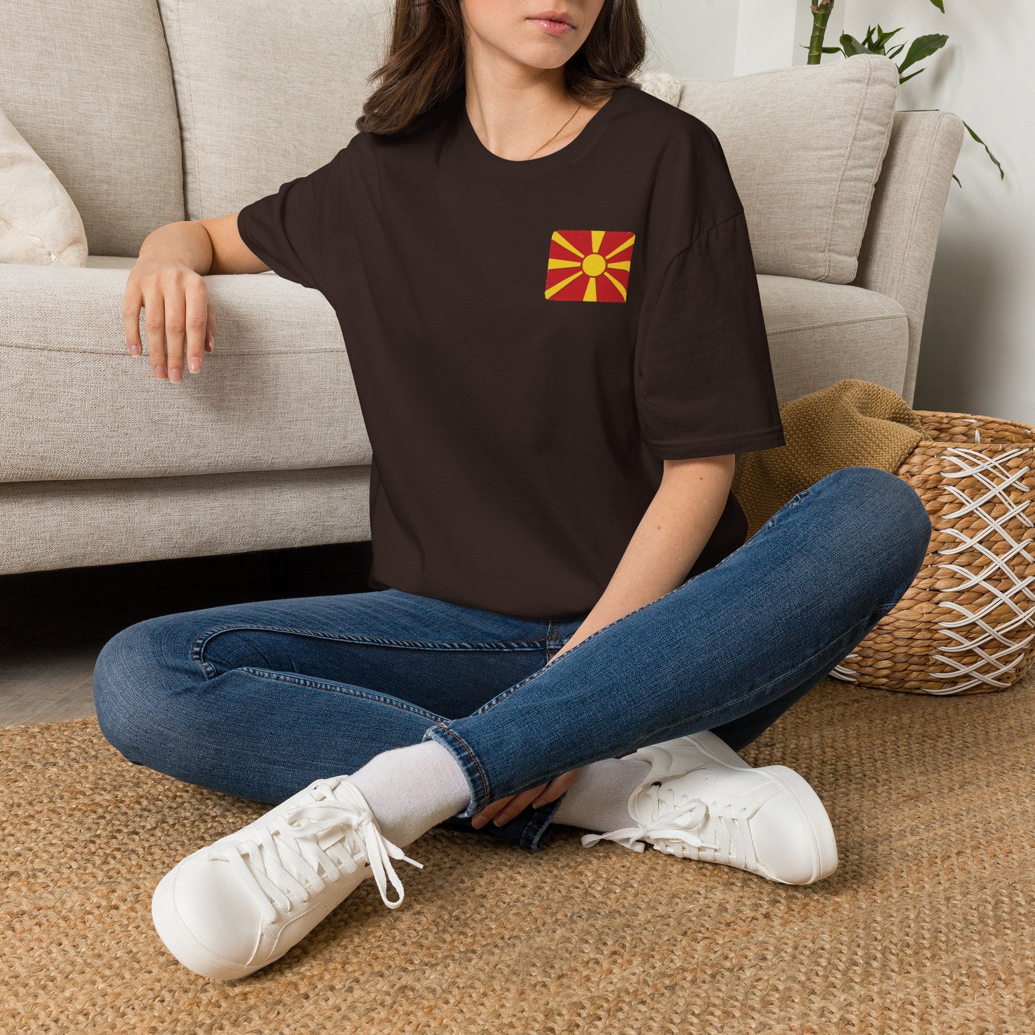 Macedonian Flag Pocket T-Shirt | North Macedonia Sunburst Chest Print